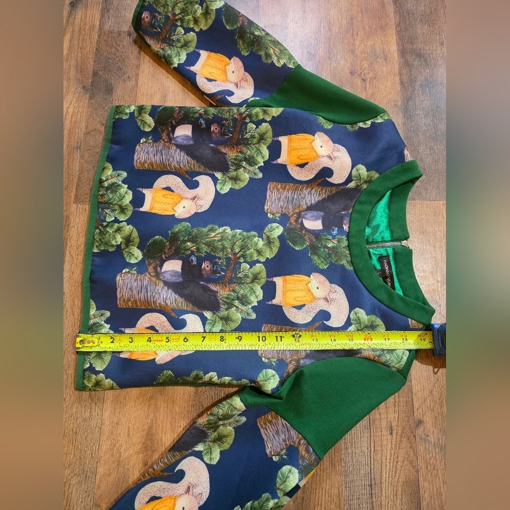 Hao Hao Home Womens Squirrel Quirky Green Forest Long Sleeve Zip Back Blouse L - Picture 4 of 6